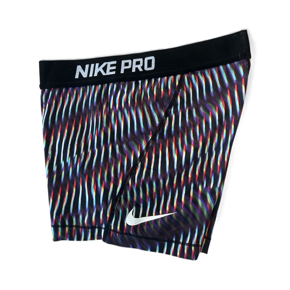 Nike Pro Black and Multicolor Patterned Running Shorts